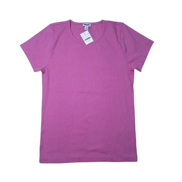 J.Crew Pink Ribbed Short Sleeve Shirt Womens Medium Cotton/Polyester - Picture 4 of 10